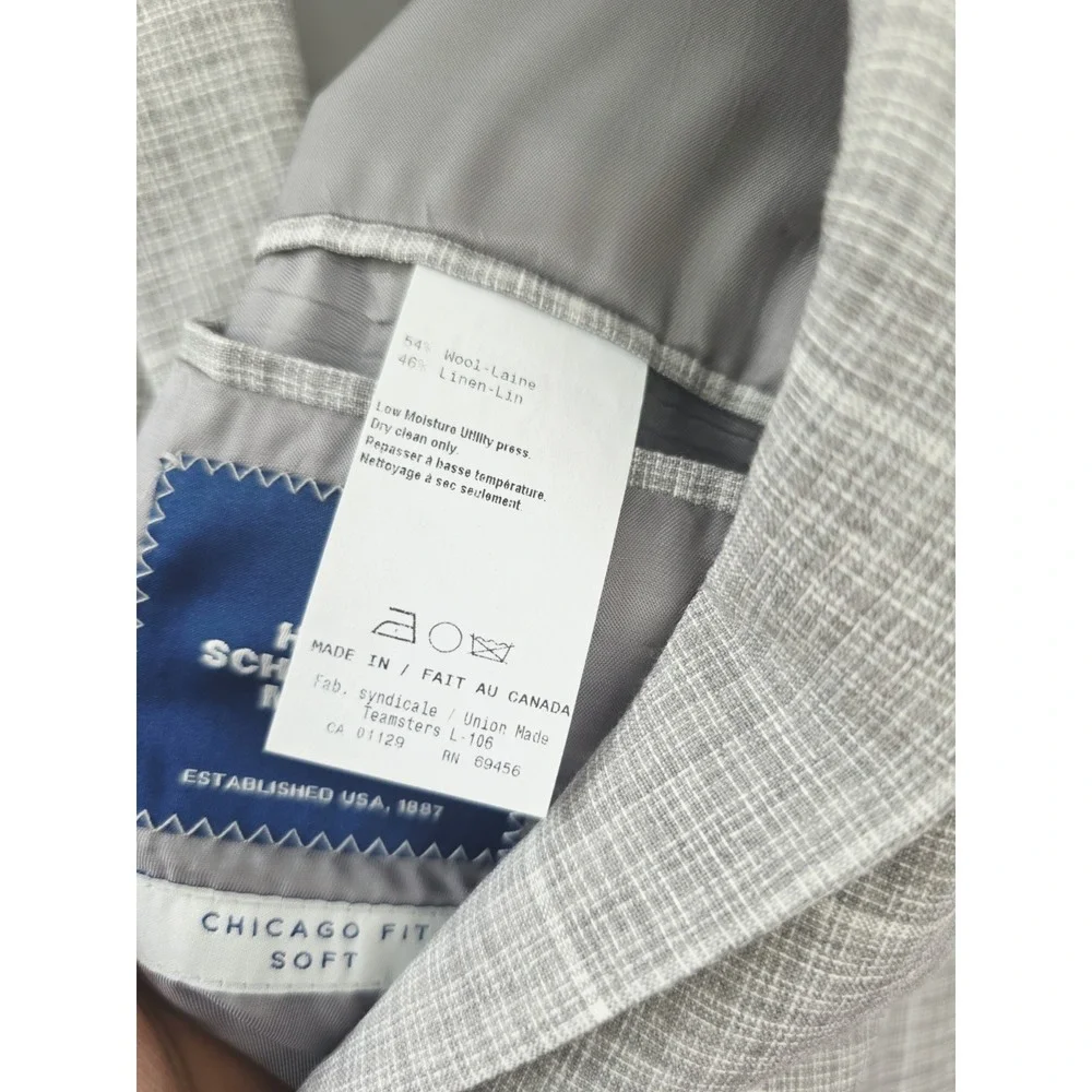 New! Hart Schaffner Marx Wool Linen Sport Coat Windowpane Check Plaid Men 50L